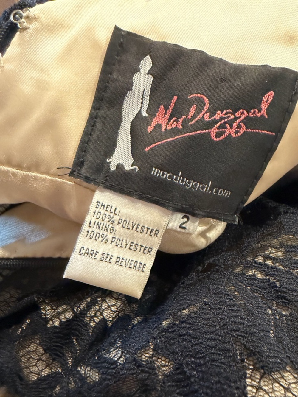 🔥Mac Duggal Black Lace Midi Dress with Nude Illusion Bodice - Picture 11 of 11